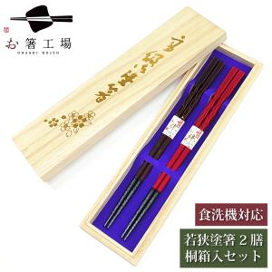 箸 箸セット 食洗機対応 塗箸 鶴亀 2膳 桐箱入セット / 若狭塗 日本製