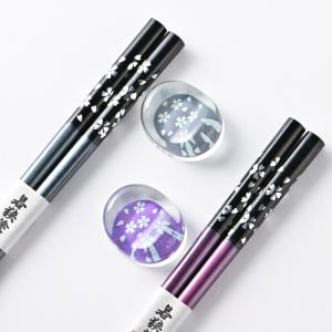 箸 箸セット 塗箸 銀舞桜 黒・紫 2膳 箸置...の詳細画像3