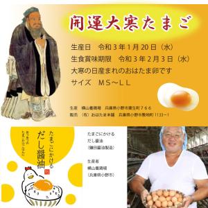 大寒たまご20個（10個入×2パック）　たまごにかけるだし醤油付き♪