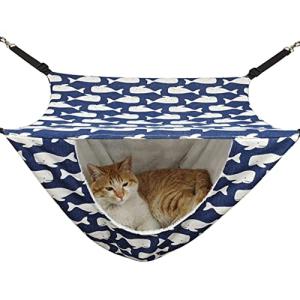 HACRAHO  猫ハンモック， 1個 クジラ柄ペットハンモックハンモック 調節可能なベルトが付いている二重層の猫のケージのベッド 猫用スペースセーバ