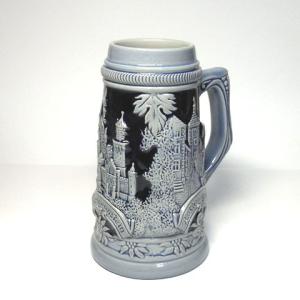 VINTAGE ≫ドイツ製ヴィンテージ*古い錫ピューター蓋付き陶磁製ビア