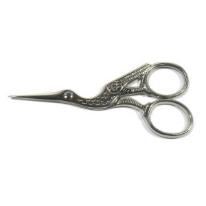 コウノトリ鶴はさみ17cm & 9cm大小セット 金メッキ足 指ぬき付 完品