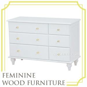 【完売】FEMININE WOOD FURNITURE チェスト フェミニン 白 ホワイト 上品 エレガント チェスト ロー 3段 姫系 クリスタルつまみ　MBC-5884WH