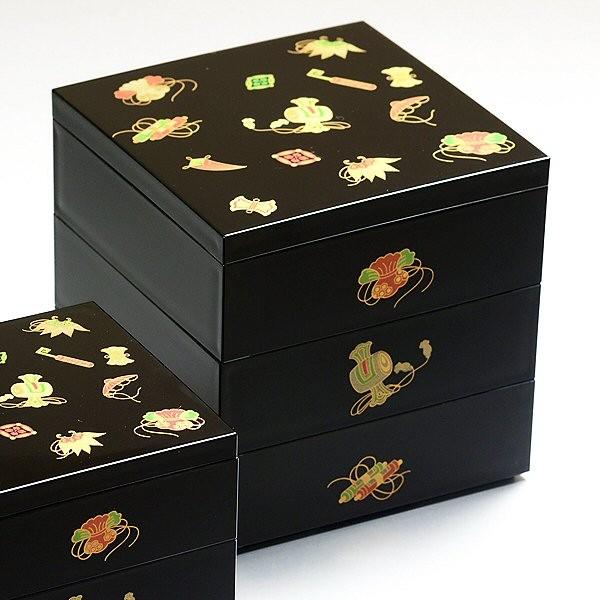 お重 重箱 おしゃれ  北市漆器 吉祥5.0三段重（黒)(A) 15cm