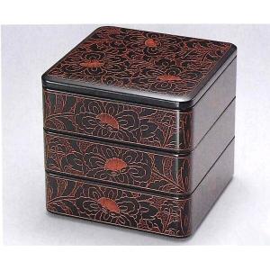 重箱 越前漆器 漆塗り 黒内朱 結び梅 65胴張 三段重箱 19.7cm 重箱 越前漆器 漆塗り 黒内朱 結び梅 65胴張 三段重箱 19.7cm