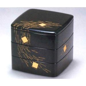 重箱 越前漆器 牡丹彫 漆塗り 三段重箱 19.9cm : おいしい