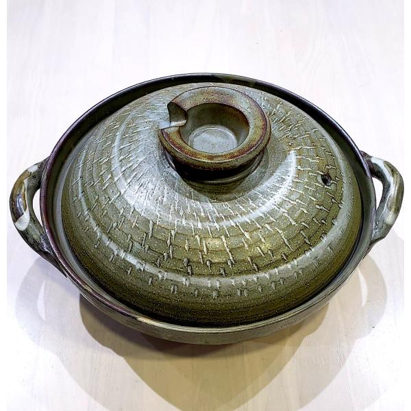 土鍋 (萬古焼) 灰釉窯変 10号 京型鍋 大きい土鍋 大容量