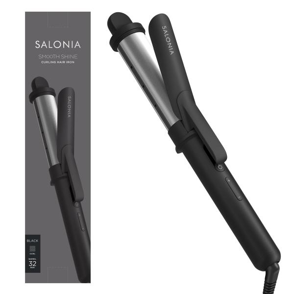 SALONIA スムースシャイン カールヘアアイロン 32mm 【ブラック】 耐熱ポーチ付 SAL2...