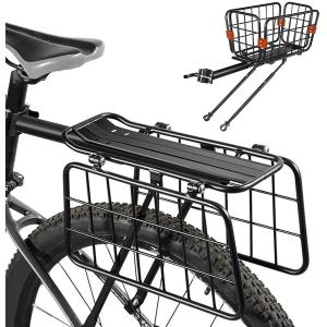 自転車荷台 リアキャリア 荷物ラック 後付け アルミニウム合金素材 籠 変形可能 安定 汎用タイプ 耐荷重110KG 固定用ゴム紐付き バイクラック マウンテンバイク｜oioioi