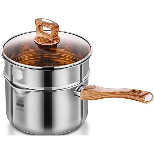 蒸し器、調理器具、スープ鍋、家庭用304ステンレススープ鍋、蒸し器付き(16/18cm)、ステンレス...