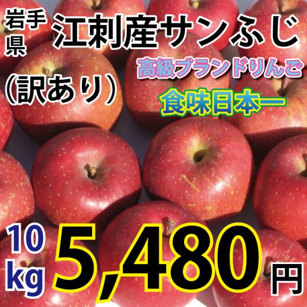 岩手県 江刺産 サンふじ （訳あり、大玉から小玉、約２４コから５０コ） １０ｋｇ　【送料無料/※一部...