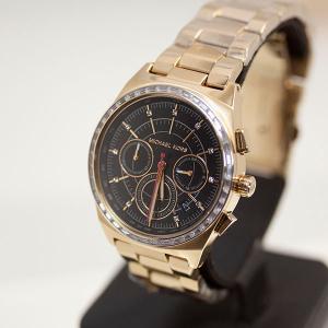 Michael Kors mk6446 ゴールド調ブラッククロノグラフダイヤルレディース ストーン入りベゼル　腕時計/中古美品｜oiwake