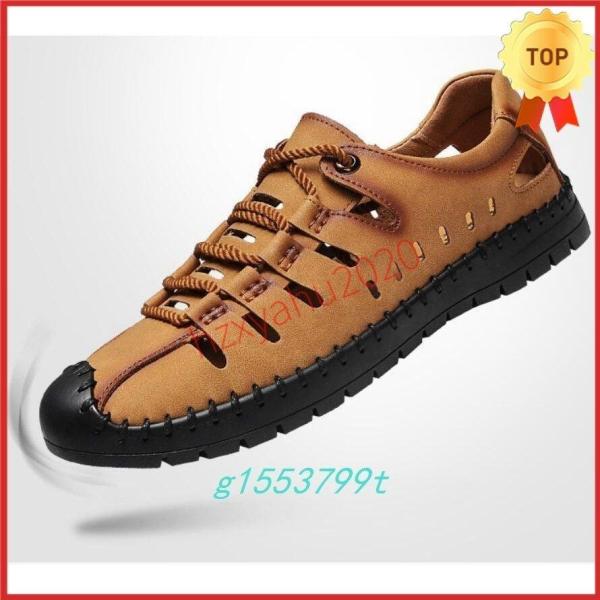 メンズ天然皮革ビジネスサンダル職場用紳士手作り-ドライバーシューズオフィスサンダルファッションカジュ...