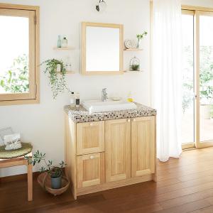 ウッドワン 框組扉付ミラーキャビネット W550×H648mm 樹種：オーク 鏡