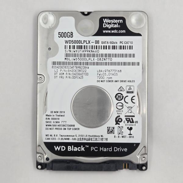 再生品 HDD (2.5インチ) 500GB 消去済み WD Black WD5000LPLX-08...
