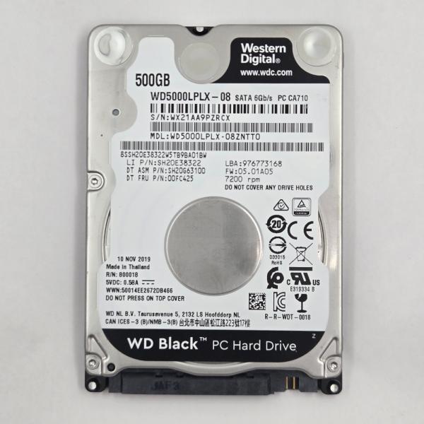 再生品 HDD (2.5インチ) 500GB 消去済み WD Black WD5000LPLX-08...