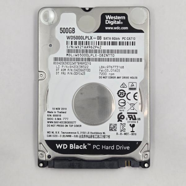 再生品 HDD (2.5インチ) 500GB 消去済み WD Black WD5000LPLX-08...