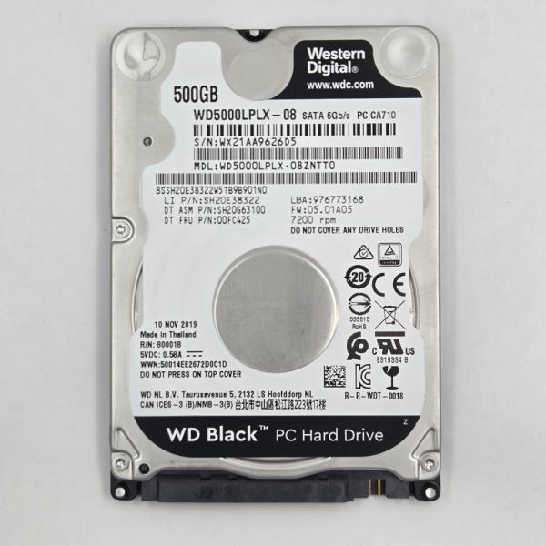 再生品 HDD (2.5インチ) 500GB 消去済み WD Black WD5000LPLX-08...
