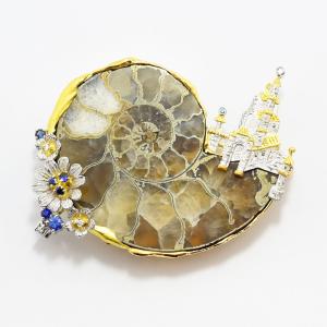 ルビー ブローチ 0.02ct ダイヤモンド K18YG 日本列島 日本地図 Japan