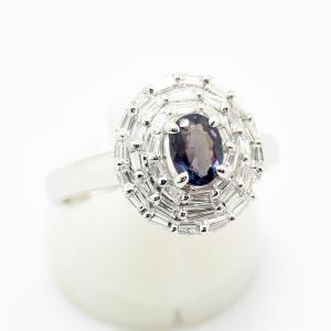 サファイア ダイヤモンド リング K18WG 約13号 新品磨き仕上げ 中古