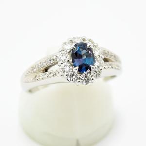 サファイア ダイヤモンド リング K18WG 約13号 新品磨き仕上げ 中古