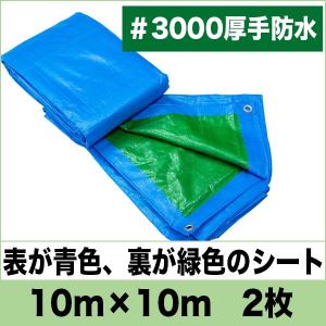 ブルーシート 厚手 防水 タープ 規格 3000 カラー 青＆緑 サイズ 10m×10m 2枚　4月の特価セール