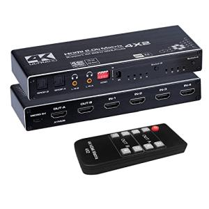 HDMIマトリックス4x2 HDMIマトリックス セレクター 4入力2出力 EDIDエクストラクタ IRリモート HDMI切替 分配器 スプリッ