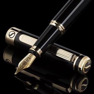 Scriveiner 製 黒漆万年筆. - 魅力的な美しさの24K金仕上げ高級万年筆 Schmidt 18K金メッキペン先 男性にも女性