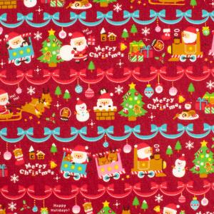 ＼期間限定10％OFF／ 生地 クリスマスプリント ボーダー/シーチング（AP45102） 2B.赤 09Ae99_