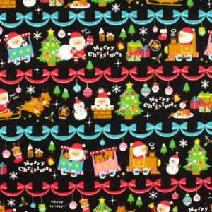 ＼期間限定10％OFF／ 生地 クリスマスプリント ボーダー/シーチング（AP45102） 2C.黒 09Ae99_