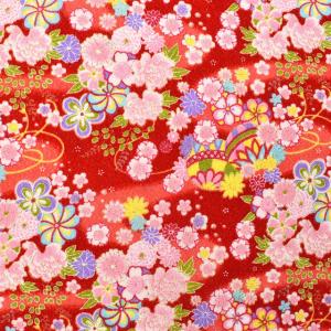 ＼20％OFF／ ちりめん生地 京友禅 花毬（121180） 5402.緋色