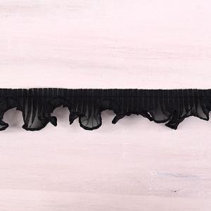 サテンフリルレース（501F） 約3.5cm幅 10G.黒×ゴールド 07Ac99_