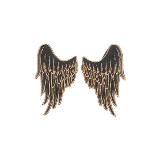 デザインレースユキ オーガンジーモチーフ 天使の羽（05730-OG） 黒/ゴールドブラウン 1組入...