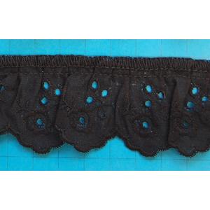 綿ギャザーレース（MO50） 約3.5cm幅 4.黒 07Ac99_