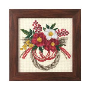 刺しゅうキット コスモ フラワーアレンジメント クロスステッチ 椿のお正月飾り _5a_