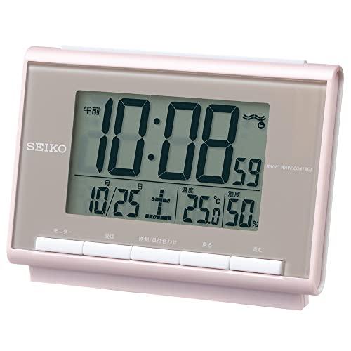 セイコー クロック 目覚まし時計 電波 デジタル カレンダー 温度 湿度 表示 薄ピンク パール S...