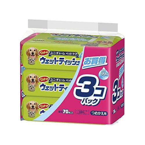 ユニ・チャームペット ペット用ウェットティッシュ つめかえ用 70枚入×3個