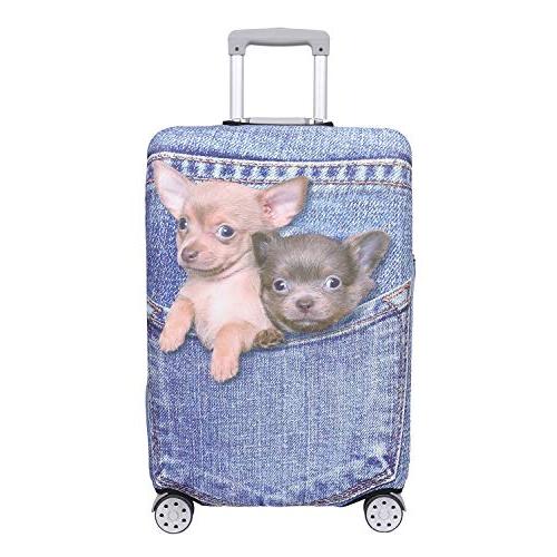【こもれび屋】スーツケース 保護 カバー かわいい イヌ ネコ デニム トランクケース キャリーケー...