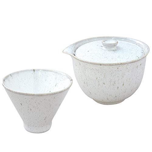 スズ木 美濃焼 宝瓶 急須・湯呑 セット 白釉窯変 白 7127-0570