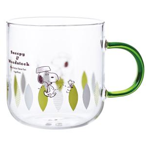 スヌーピー カラーハンドル耐熱ガラスマグ (グリーン/リーフ) マグカップ コップ 耐熱 ガラス SNOOPY ピーナッツ ギフト おしゃれ かわいい キャラクター