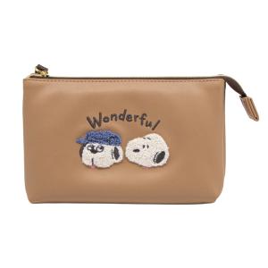 スヌーピー Wフラットポーチ (WONDERFUL BROTHERS) ポーチ 化粧ポーチ 合成皮革 内側:ポリエステル100% 約H110×W170×D40mm 約94g 229148 SNOOPY