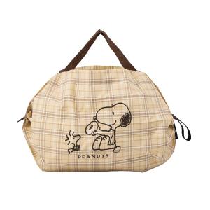 スヌーピー シュパットバッグ S (ベージュ/チェック) バッグ エコバッグ シュパット ポリエステル 耐荷重 3kg 約W300×H260mm 約7.5L SPZ-4363 SNOOPY Shupatto