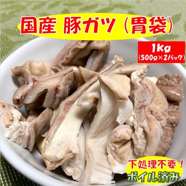 国産 豚 ガツ (胃袋) 1kg (500g×2パック) ボイル済み 送料無料 豚肉 ホルモン 【冷...