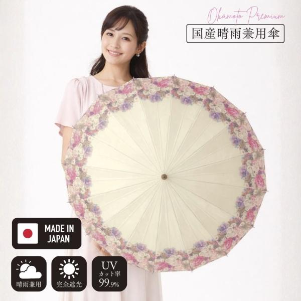 日傘 完全遮光 遮光率 100% 晴雨兼用 国産 日本製 Made in Japan 長傘 花柄 1...