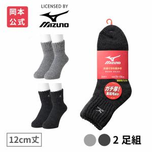 靴下の岡本公式 2足組 MIZUNO デイリー ガチ厚 メンズ 12cm丈 フートパイル裏起毛 ロゴ刺繍 ミズノ 靴下