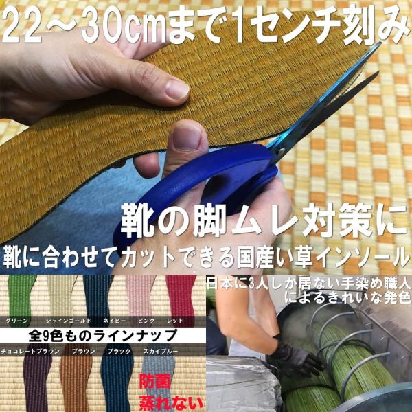 靴に合わせてカットできる国産い草インソール、水虫対策や足ムレ予防に　22〜30cmまで1センチ刻みサ...