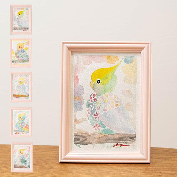 可愛いインコの原画作品 飾りやすい卓上の水彩画 cHiYako インテリア 卓上 水彩画