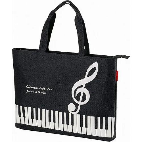 音楽 Piano line ファスナー付き 撥水コートバッグ（ト音記号）エコバック 黒 グッズ トー...