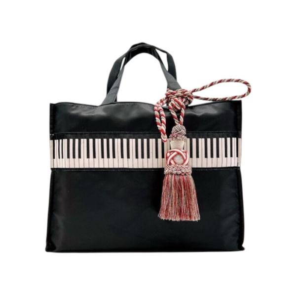 ピアノ バッグ ピアノ 鍵盤 トートバッグ ブラック  A4 スクエアベーシック トート パソコンバ...