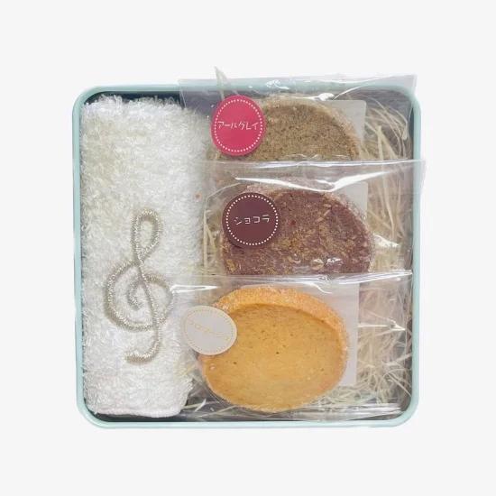 音楽 刺繍タオル ギフトセット ギフトボックスセット 音符タオル クッキー3枚 ハンドタオル 泉州タ...